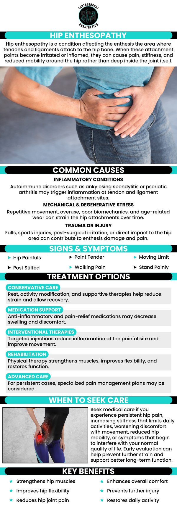 Common questions asked by patients: What is enthesopathy of the hip? What are the symptoms of enthesopathy of the hip? What causes enthesopathy of the hip? How is enthesopathy of the hip diagnosed? For more information, contact us or book an appointment online. We are conveniently located at 4 Willow Point Ste 1B Hattiesburg, MS 39402. We serve patients from Hattiesburg MS, Petal MS, Barrontown MS, Oak Grove MS, West Hattiesburg MS, and surrounding areas. Common questions asked by patients: What is enthesopathy of the hip? What are the symptoms of enthesopathy of the hip? What causes enthesopathy of the hip? How is enthesopathy of the hip diagnosed? For more information, contact us or book an appointment online. We are conveniently located at 4 Willow Point Ste 1B Hattiesburg, MS 39402. We serve patients from Hattiesburg MS, Petal MS, Barrontown MS, Oak Grove MS, West Hattiesburg MS, and surrounding areas.